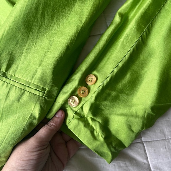 Vintage Silk Oversized 90s Y2K Lime Green Blazer S - Picture 6 of 12